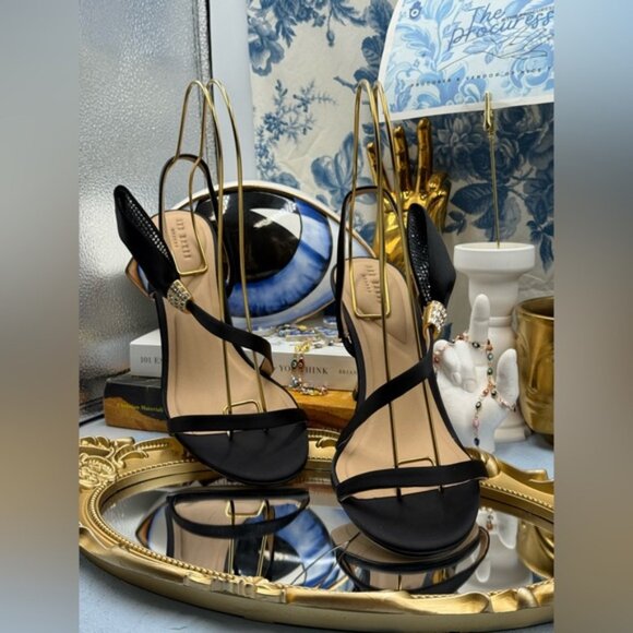🆕 TED BAKER 🧿 NWOB Belle Black Satin Half Bow Sandal, Sz 38.5 US 8 - Picture 5 of 16